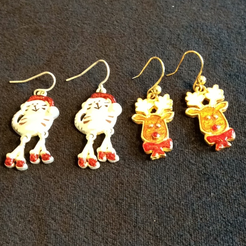 Vintage Christmas Cats & Reindeer Earrings
